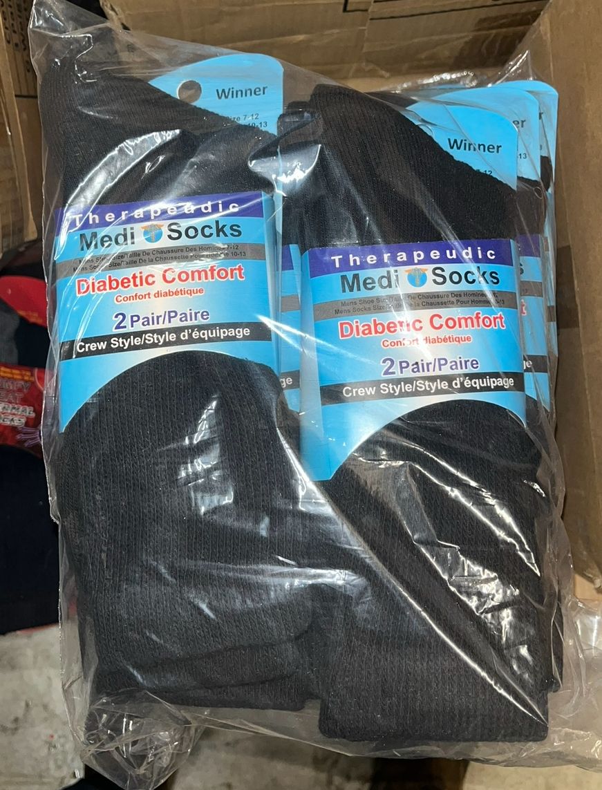 6 packs of 2 pairs men's black diabetic socks