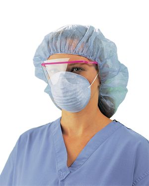person wearing bouffant hair cover n95 mask and face shield for  display photo for collection