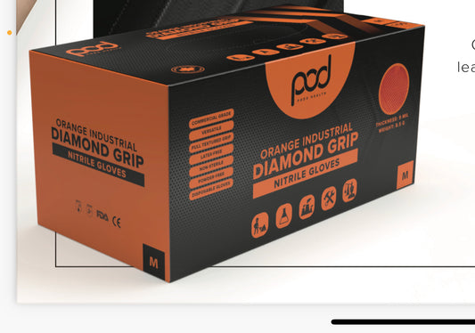 POD 9mil Orange Nitrile Gloves *DIAMONDGRIP* (100 pcs/box) - Lion Healthcare Solutions Inc